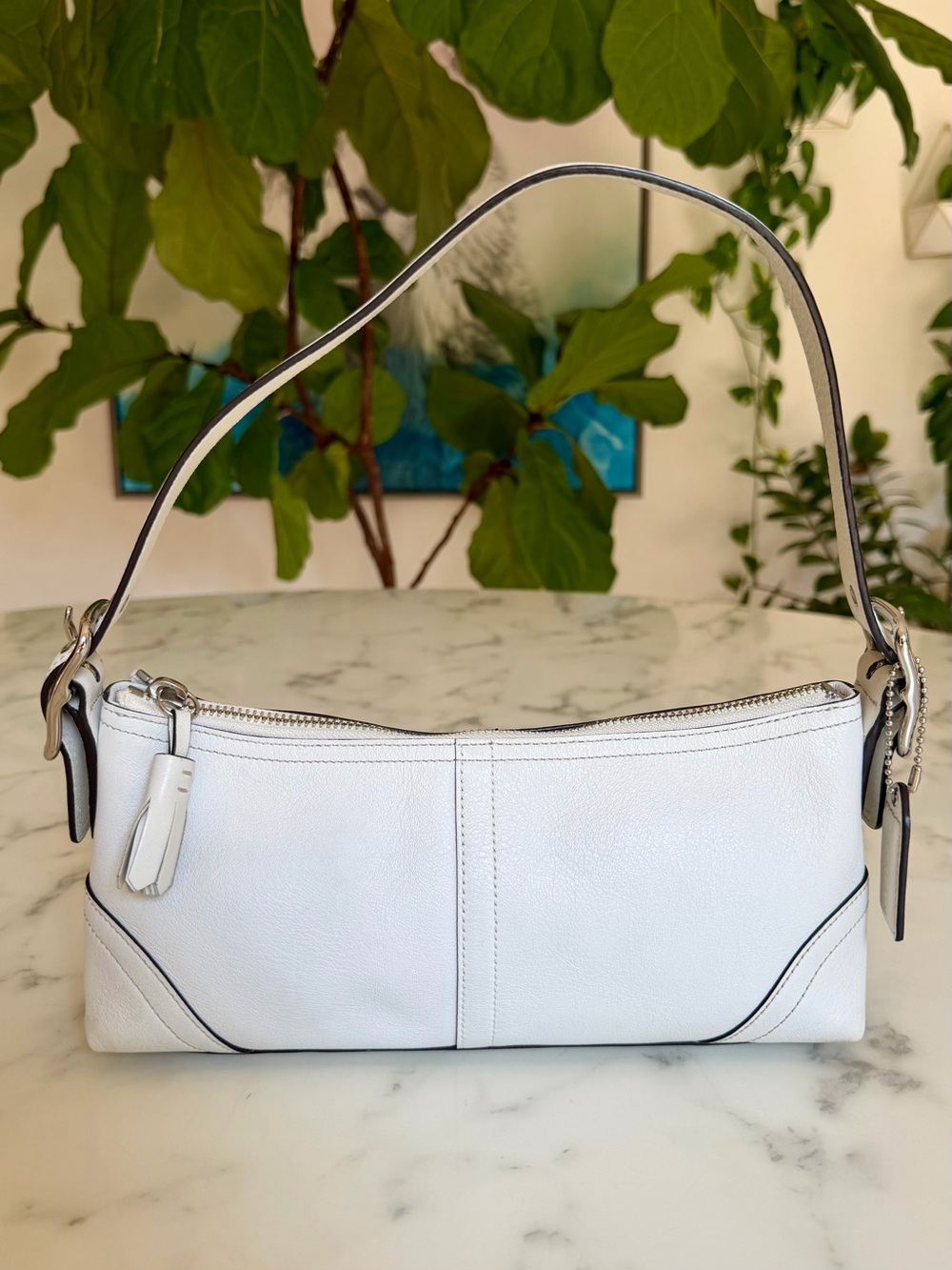 Coach Vintage Y2K Hamptons East West Baguette Demi Shoulder Bag F08A64 White